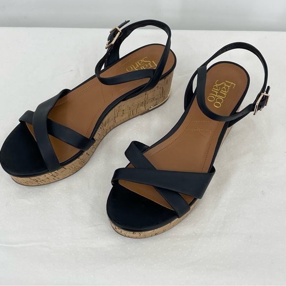 Franco Sarto Black Wedge Sandals Size 7.5 - Picture 1 of 10